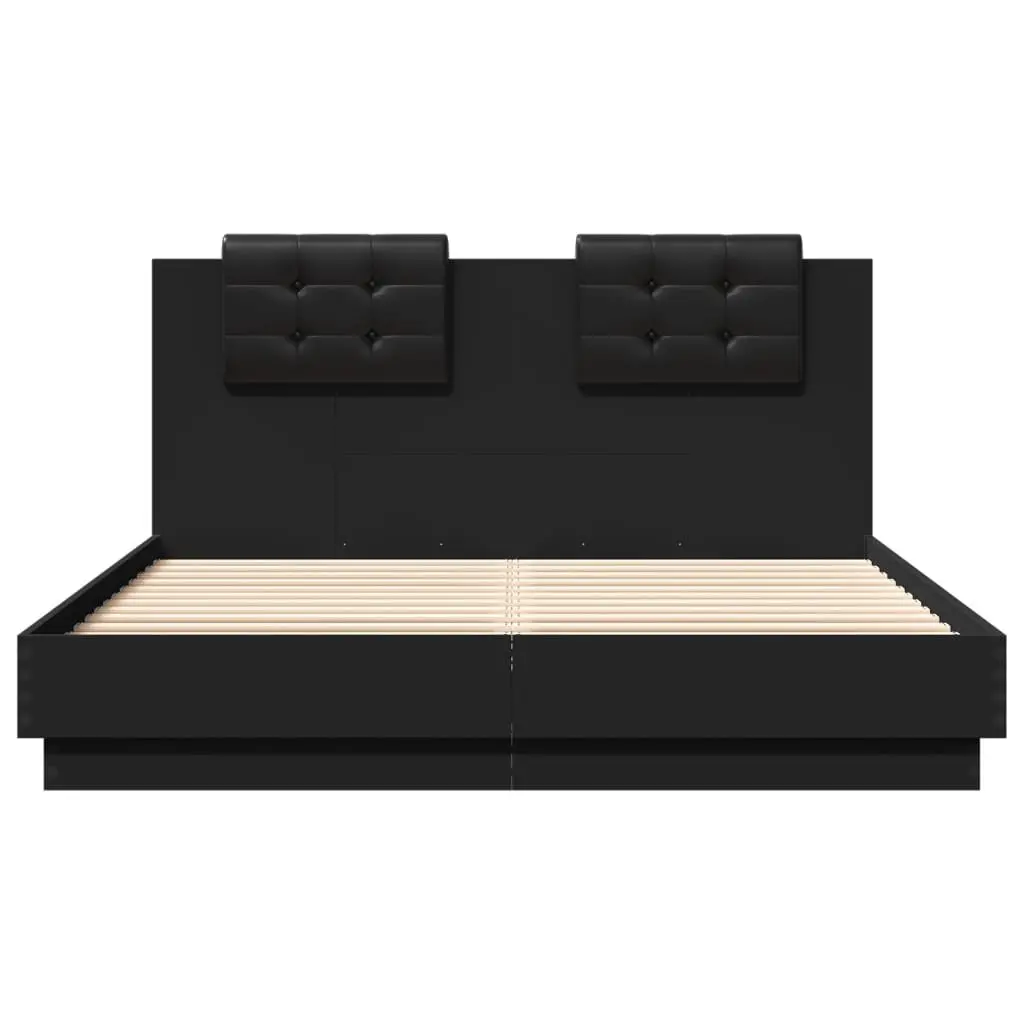 Bed Frame Engineered Wood Black 150x200 cm with Headboard Plywood Slats