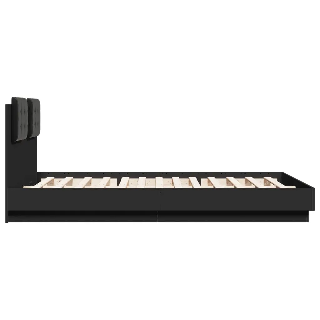 Bed Frame Engineered Wood Black 150x200 cm with Headboard Plywood Slats