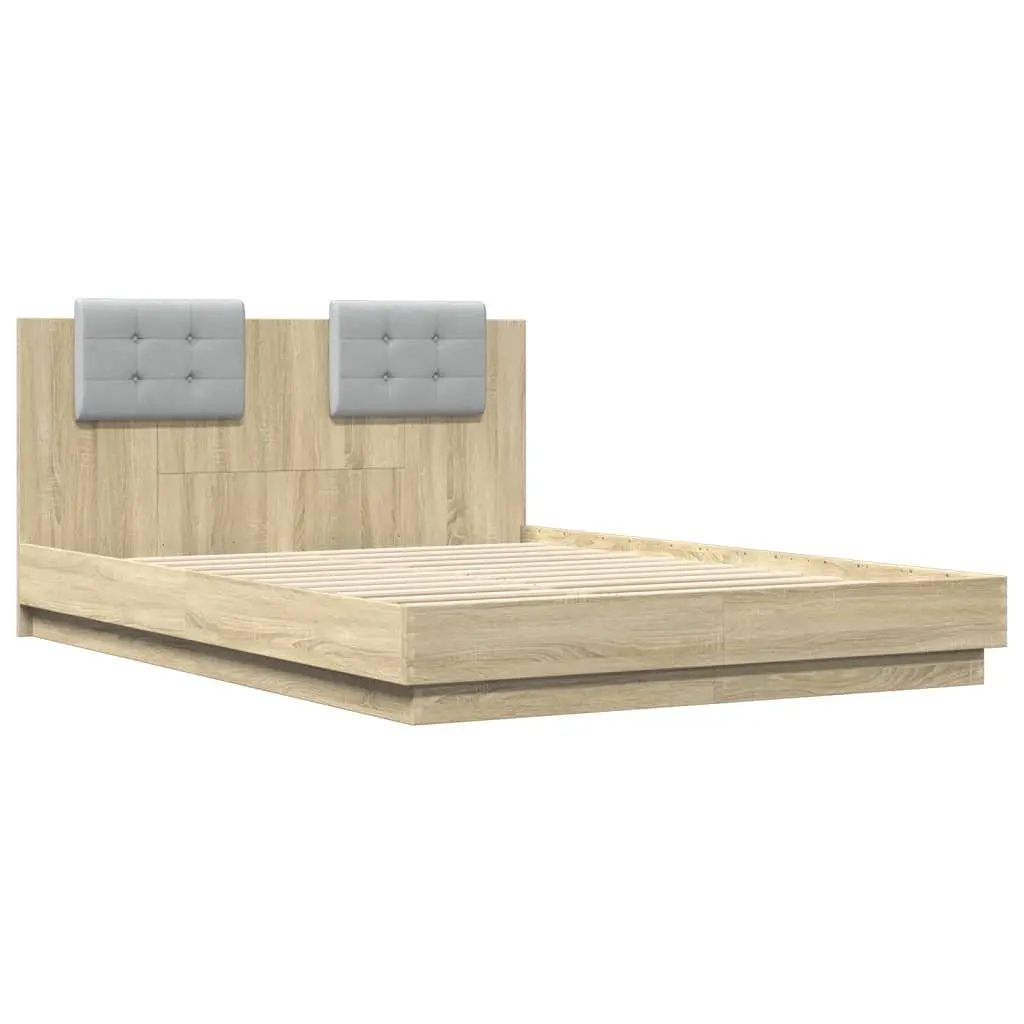 Bed Frame Engineered Wood 150x200cm Brown with Headboard Slatted Base