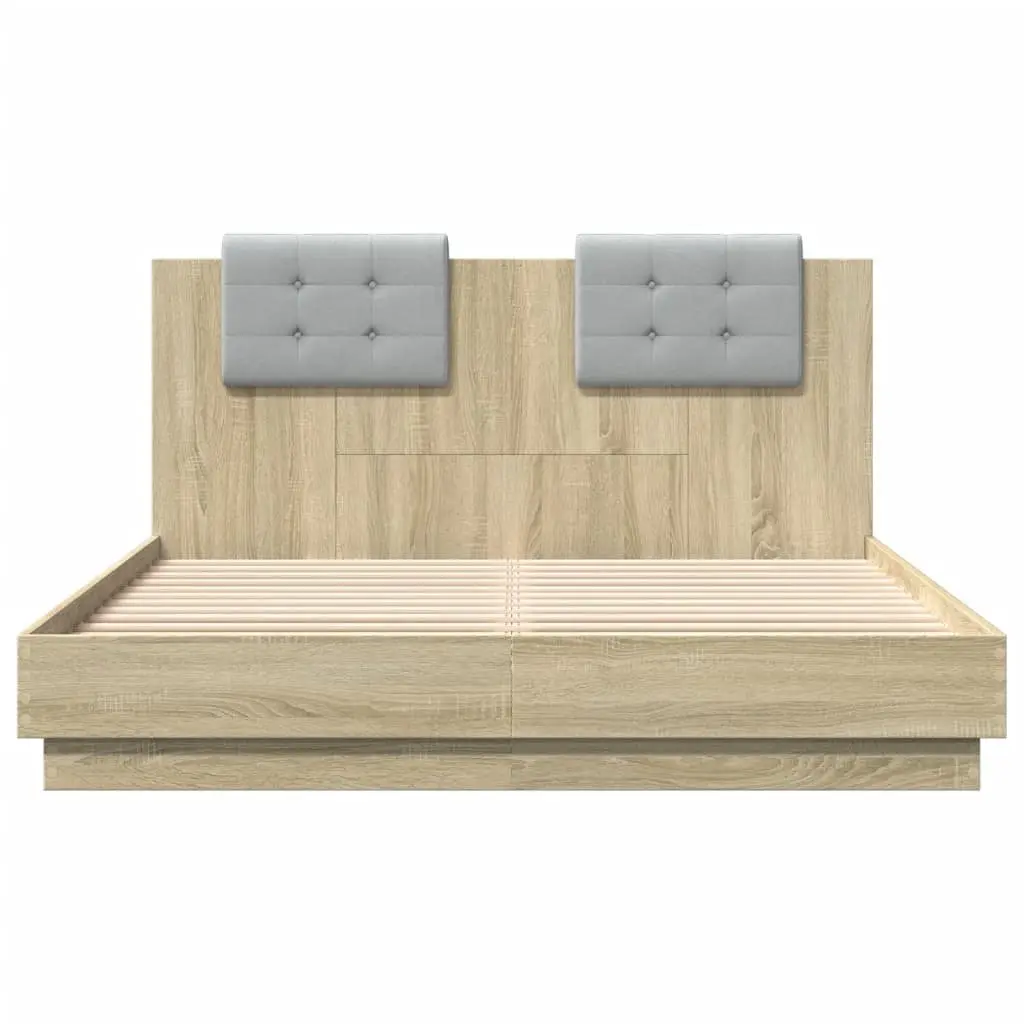 Bed Frame Engineered Wood 150x200cm Brown with Headboard Slatted Base