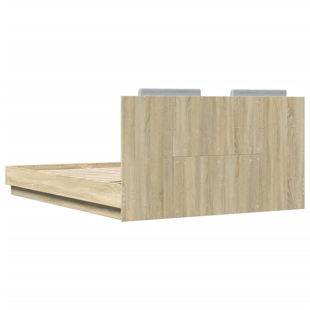 Bed Frame Engineered Wood 150x200cm Brown with Headboard Slatted Base