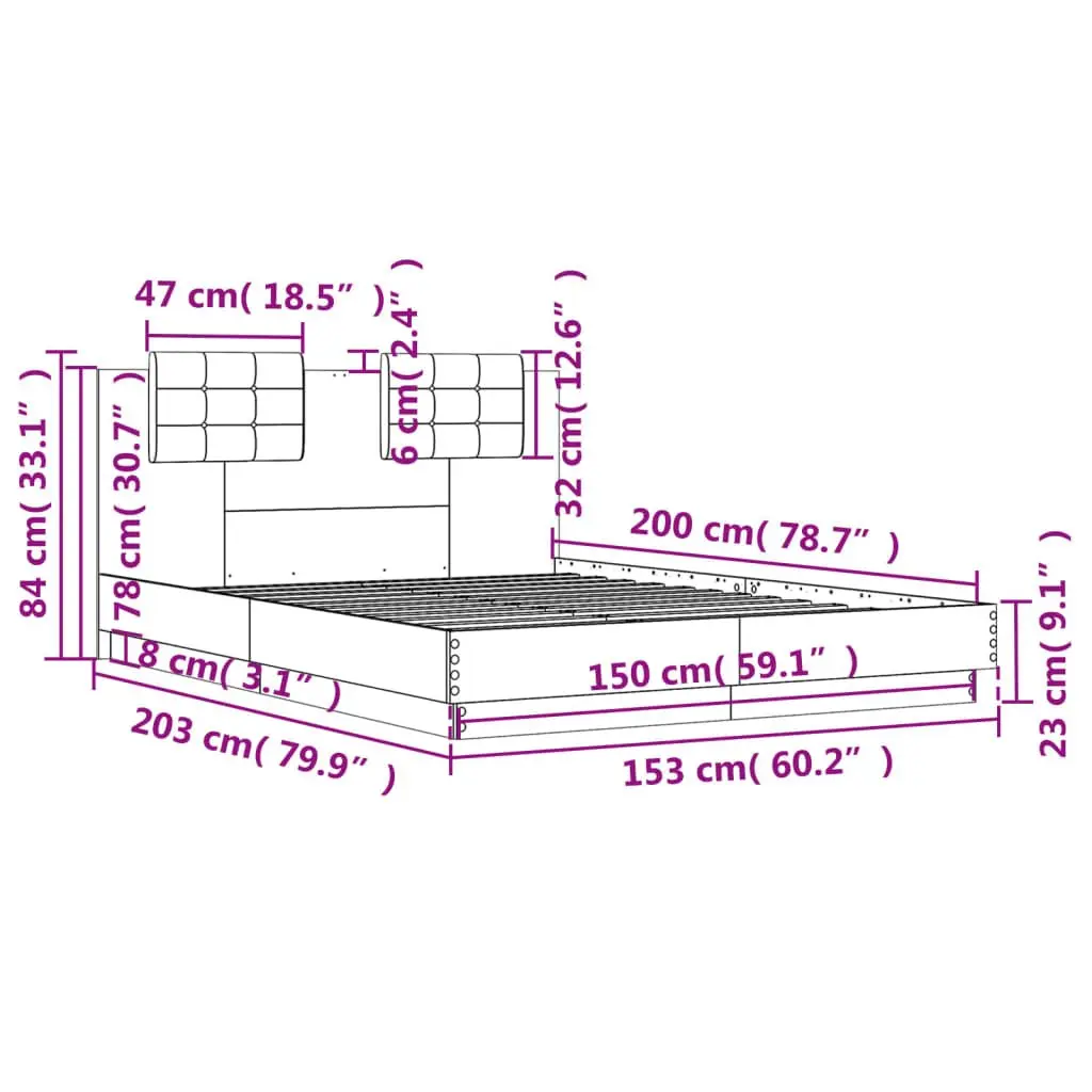 Bed Frame Engineered Wood 150x200cm Brown with Headboard Slatted Base
