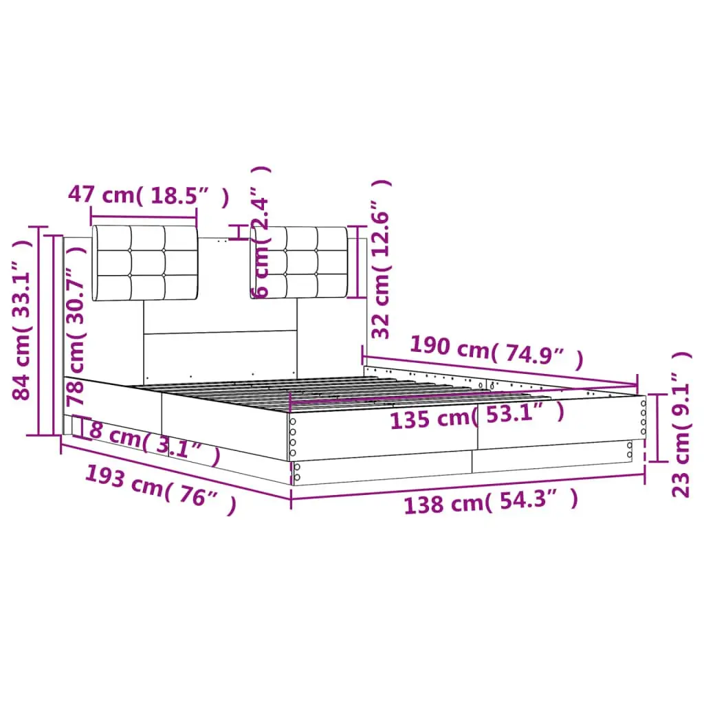 White Bed Frame with Headboard 135x190 cm Engineered Wood Slatted Base