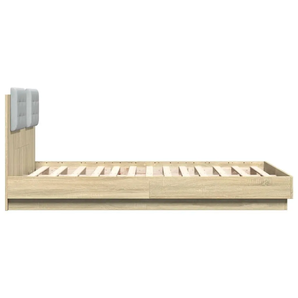 Sonoma Oak Bed Frame 135x190 cm with Slatted Base and Headboard Engineered Wood Structure for Bedroom Furniture