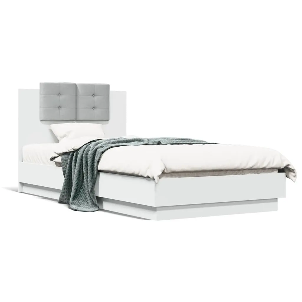 Bed Frame Engineered Wood 90x190cm White Slatted Base with Foam Headboard