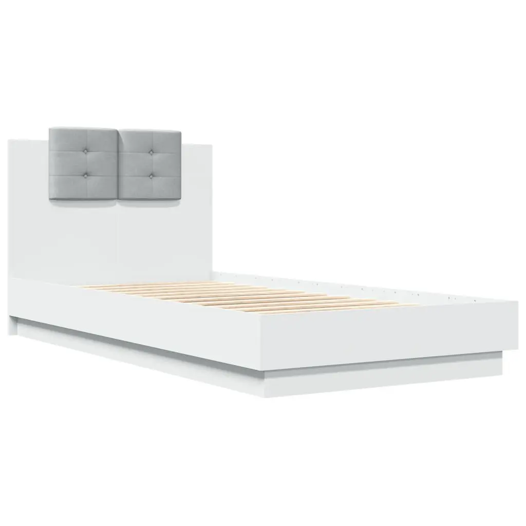 Bed Frame Engineered Wood 90x190cm White Slatted Base with Foam Headboard