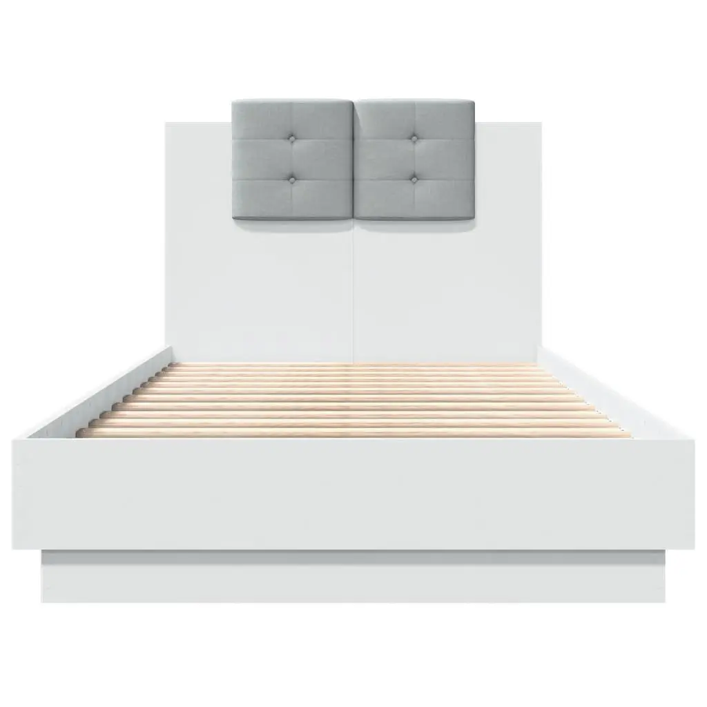 Bed Frame Engineered Wood 90x190cm White Slatted Base with Foam Headboard