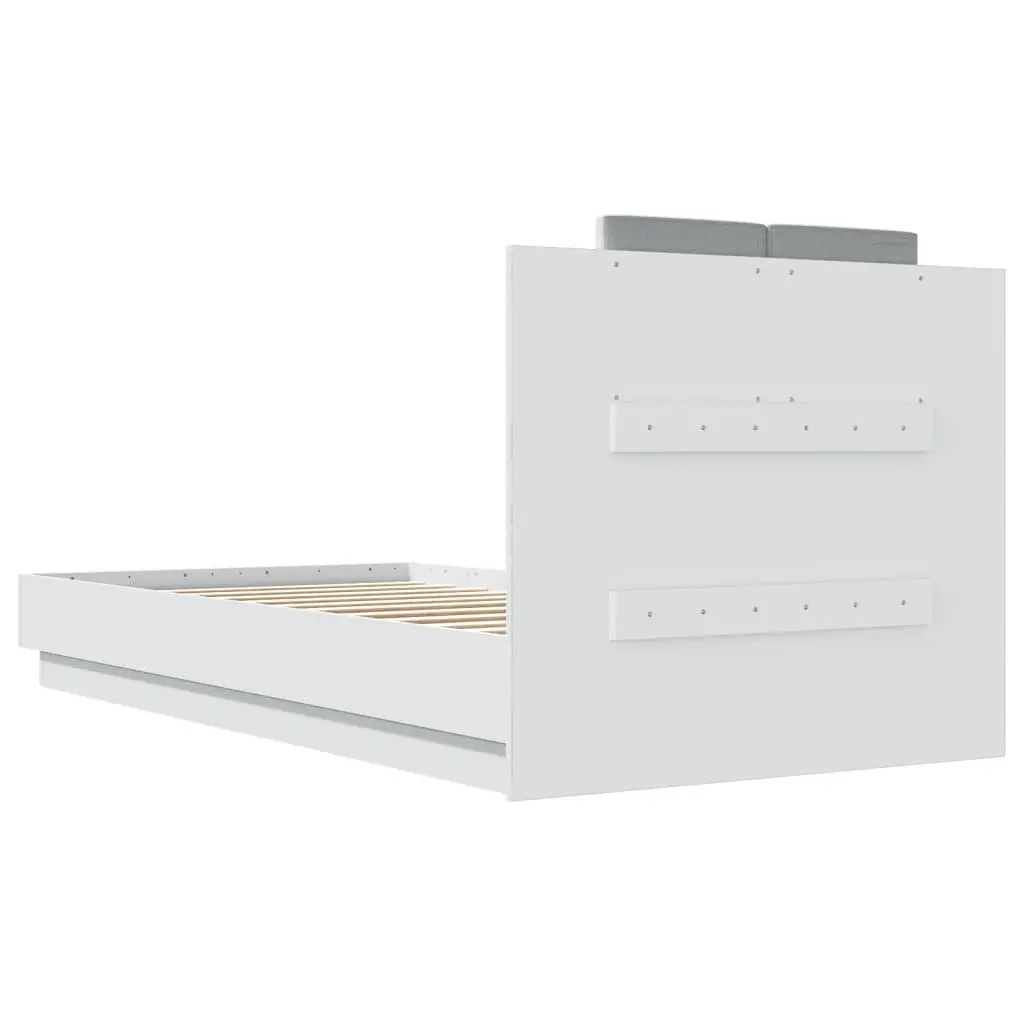 Bed Frame Engineered Wood 90x190cm White Slatted Base with Foam Headboard