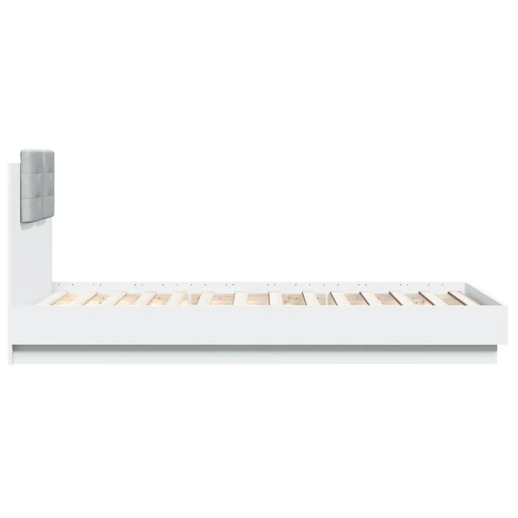 Bed Frame Engineered Wood 90x190cm White Slatted Base with Foam Headboard