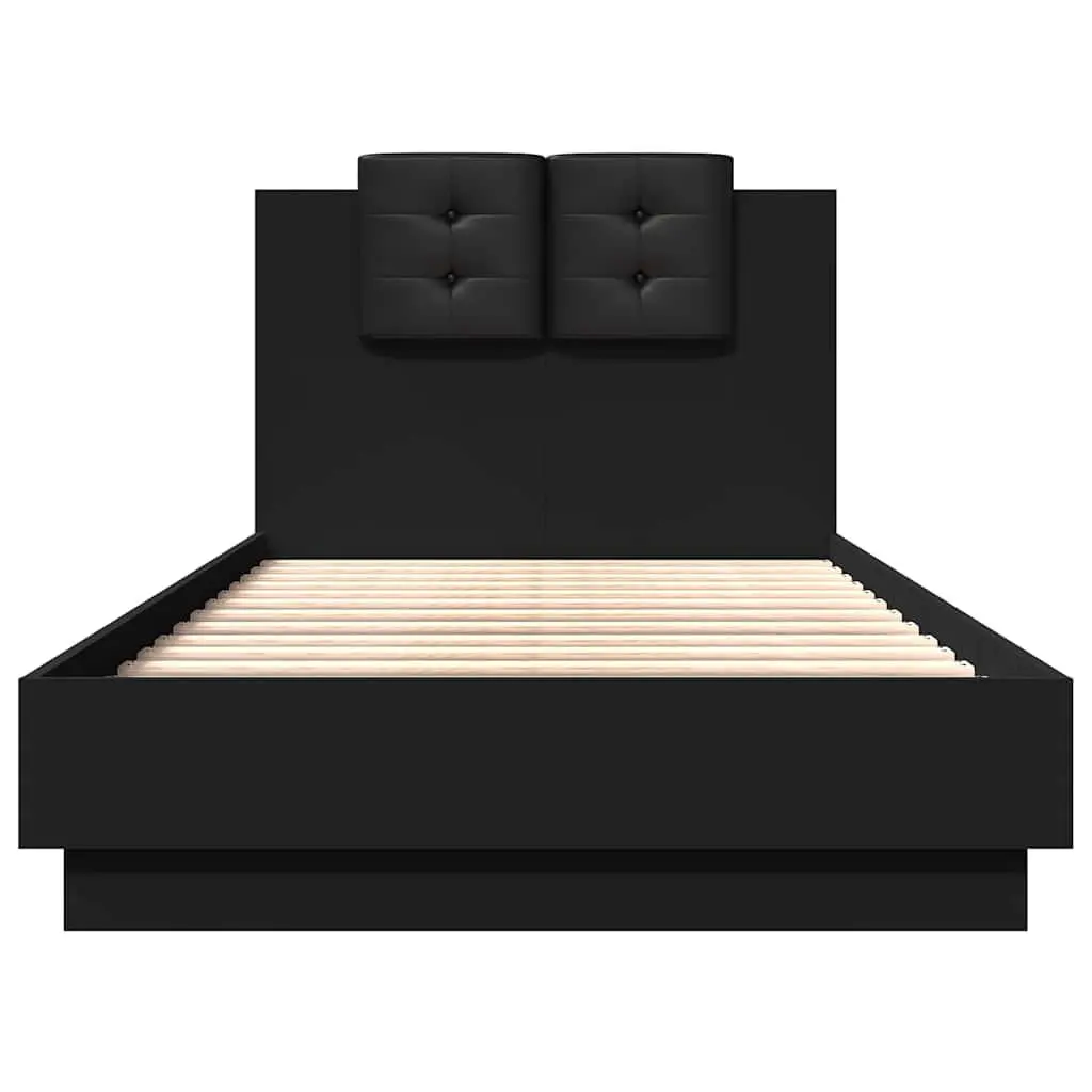 Bed Frame Engineered Wood 90x190 cm Black with Headboard and Slatted Base