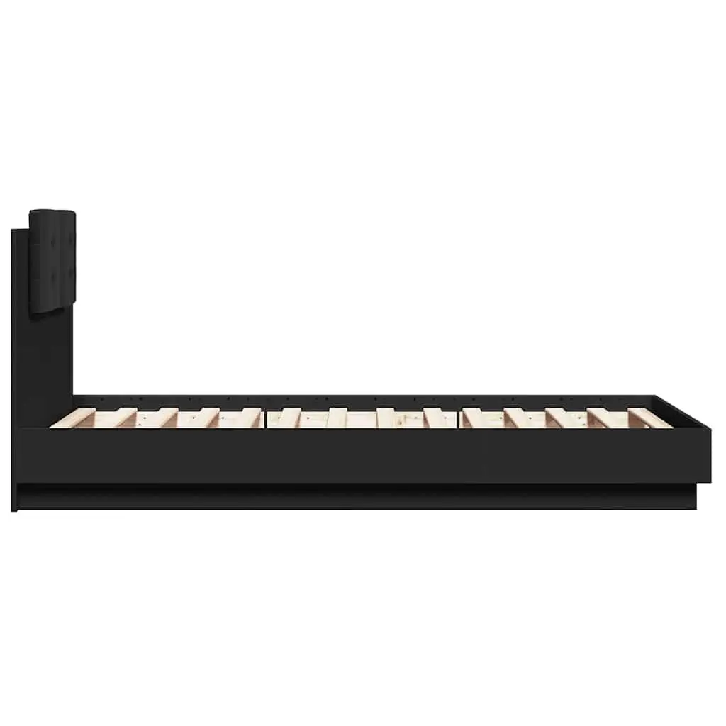 Bed Frame Engineered Wood 90x190 cm Black with Headboard and Slatted Base