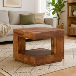 Coffee Table 45x45x40 cm Solid Acacia Wood with Storage Shelf Brown Accent