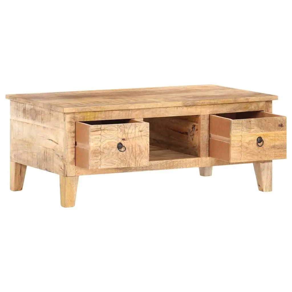 Coffee Table Solid Rough Mango Wood 100x55x40 cm Brown with Drawers Storage Compartment