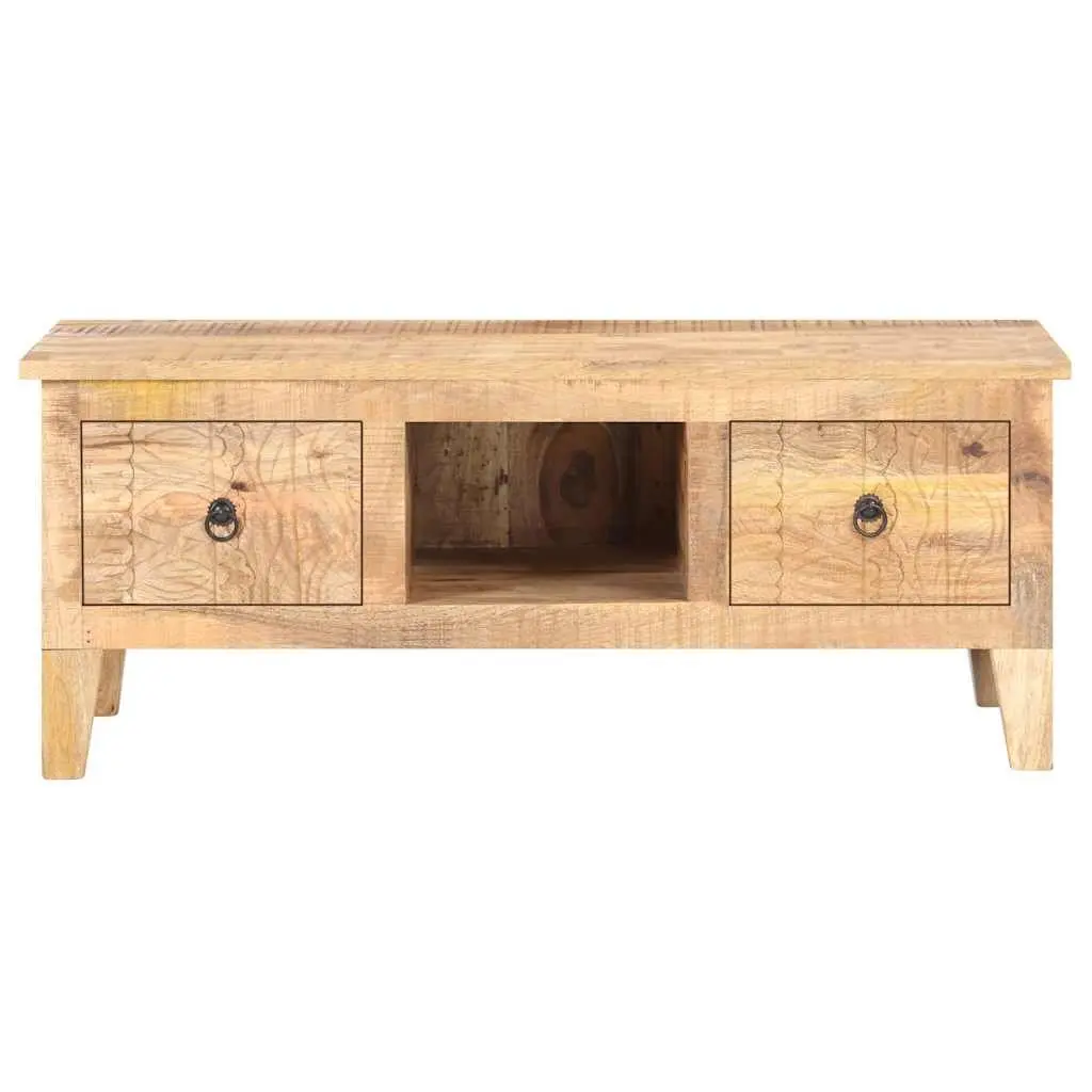 Coffee Table Solid Rough Mango Wood 100x55x40 cm Brown with Drawers Storage Compartment