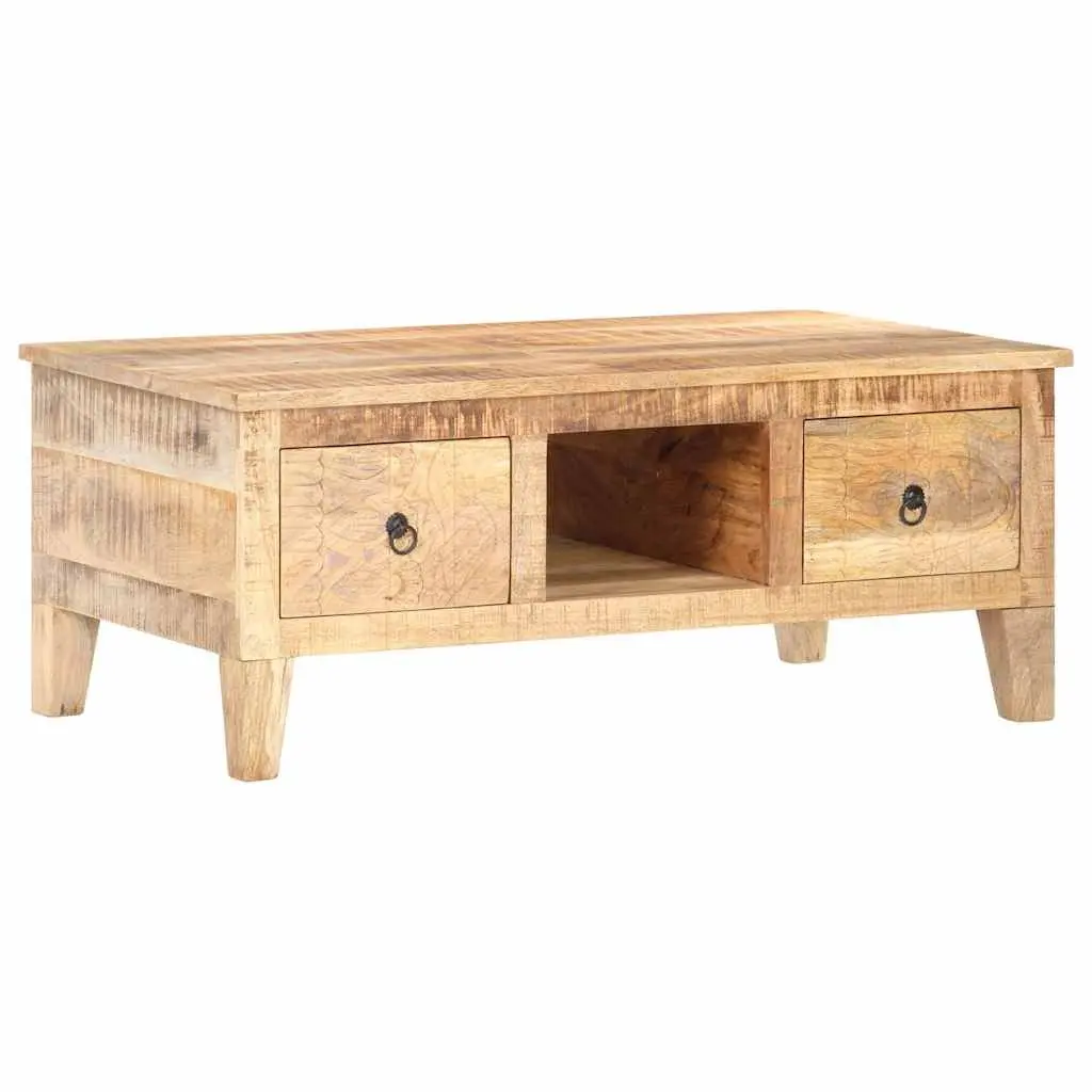 Coffee Table Solid Rough Mango Wood 100x55x40 cm Brown with Drawers Storage Compartment
