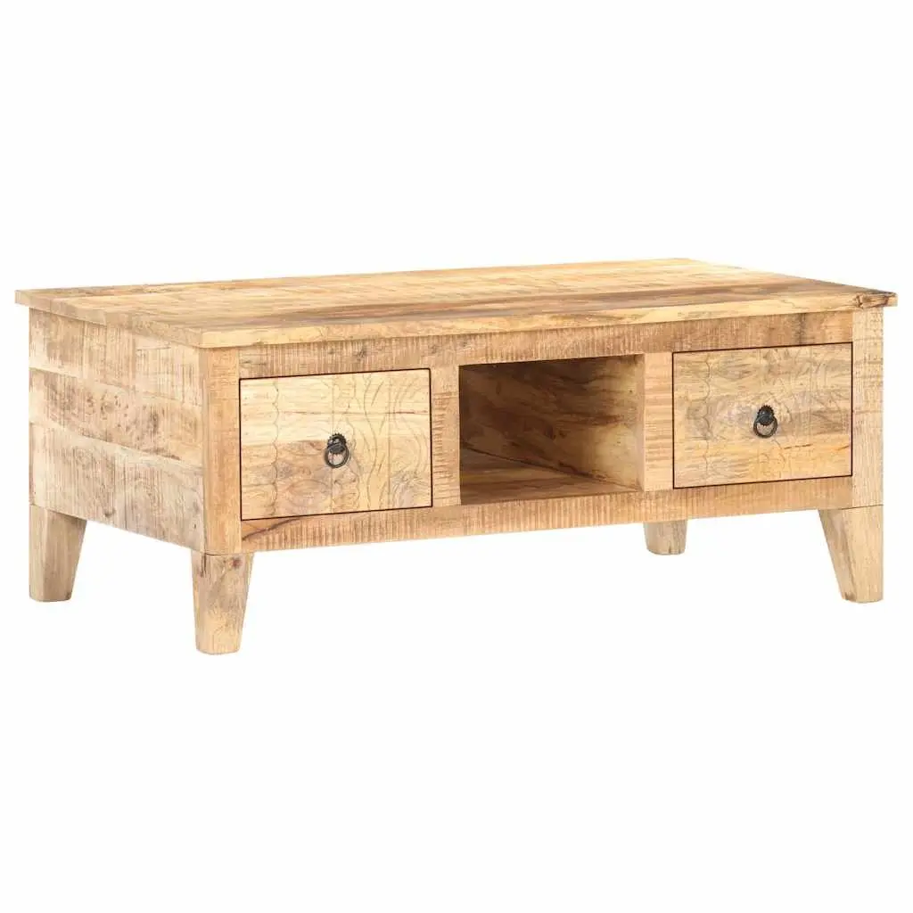 Coffee Table Solid Rough Mango Wood 100x55x40 cm Brown with Drawers Storage Compartment