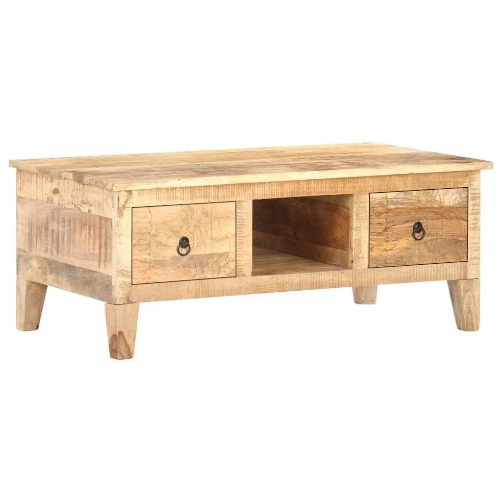 Coffee Table Solid Rough Mango Wood 100x55x40 cm Brown with Drawers Storage Compartment