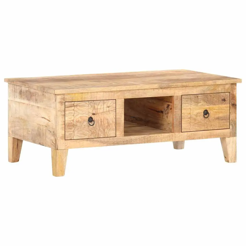 Coffee Table Solid Rough Mango Wood 100x55x40 cm Brown with Drawers Storage Compartment