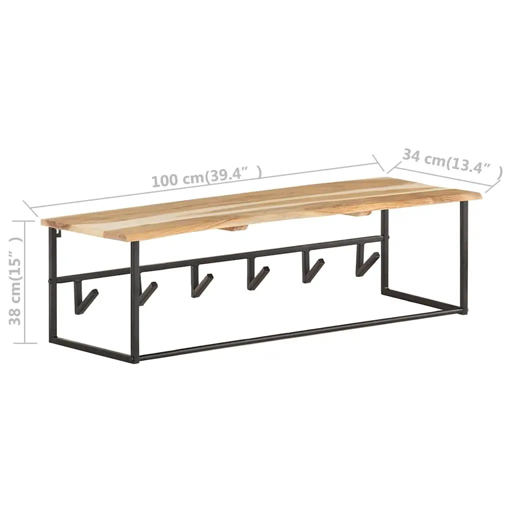 Wooden Peg Coat Rack Wall Mount Shelf Solid Acacia Wood 100 x 34 x 38 cm Brown