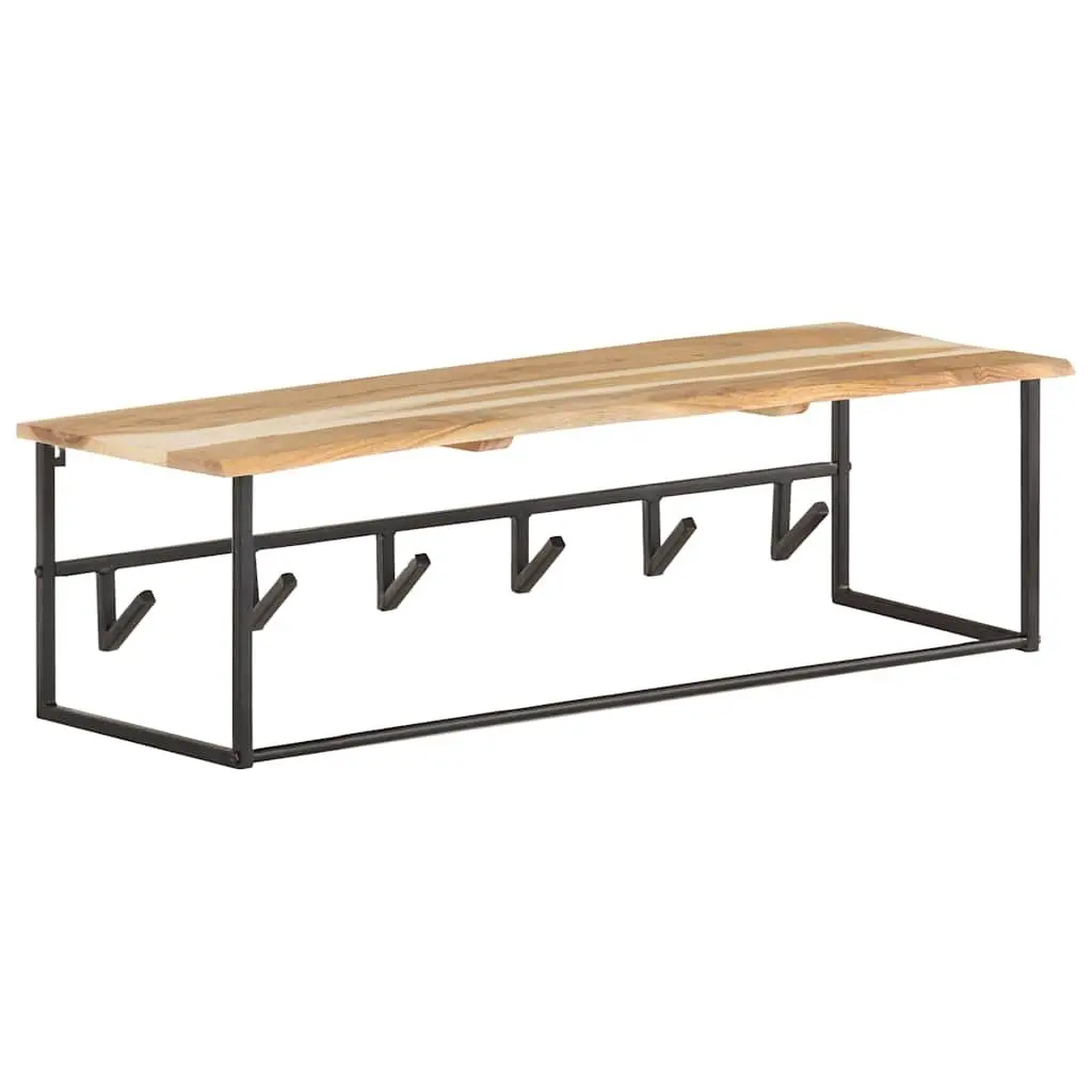 Wooden Peg Coat Rack Wall Mount Shelf Solid Acacia Wood 100 x 34 x 38 cm Brown