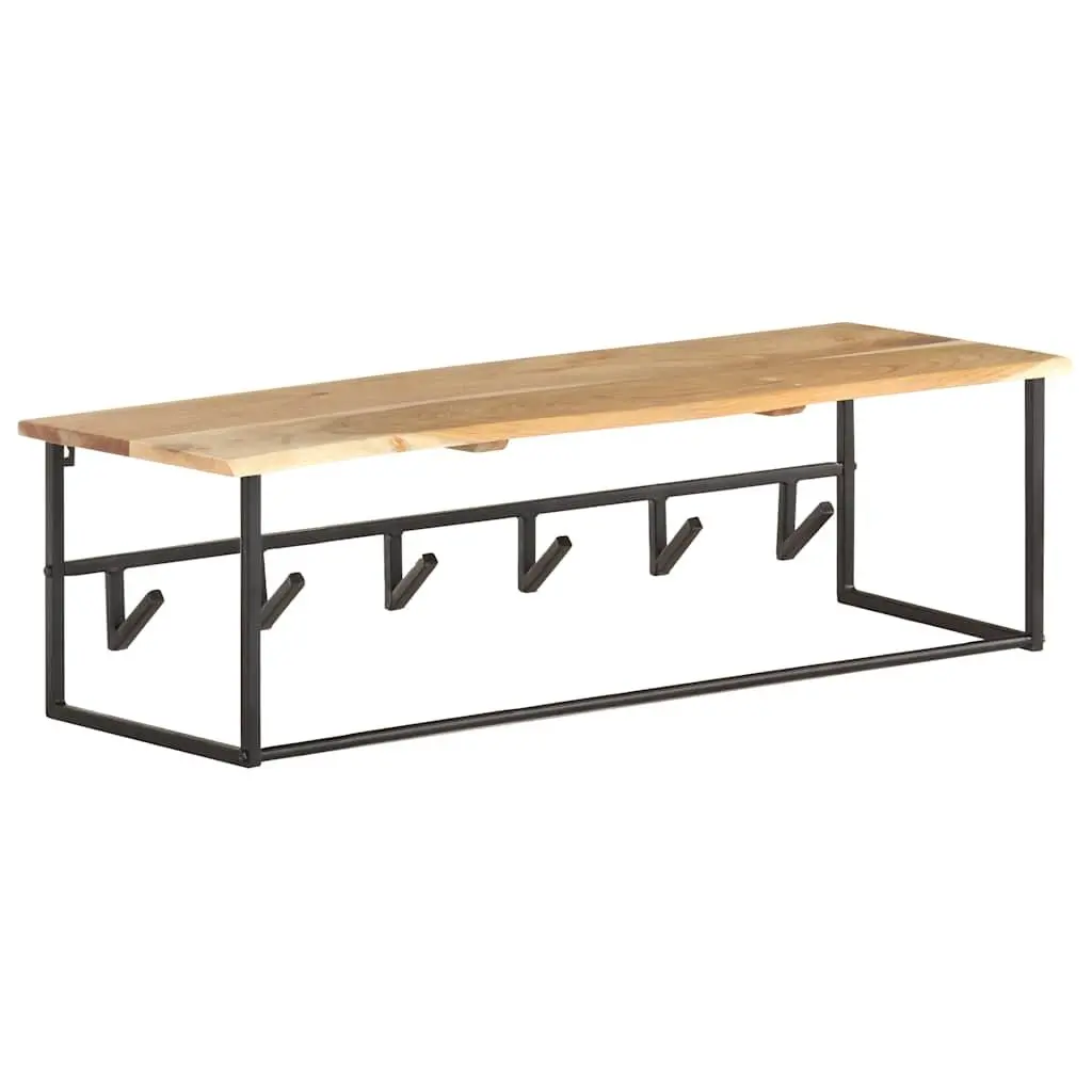 Wooden Peg Coat Rack Wall Mount Shelf Solid Acacia Wood 100 x 34 x 38 cm Brown