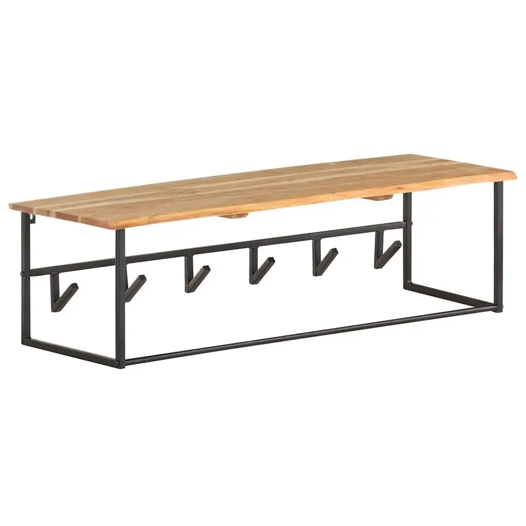 Wooden Peg Coat Rack Wall Mount Shelf Solid Acacia Wood 100 x 34 x 38 cm Brown