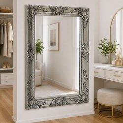 Wall Mirror Baroque Style Silver Frame Ornate Decorative Home Decor 50x60 cm