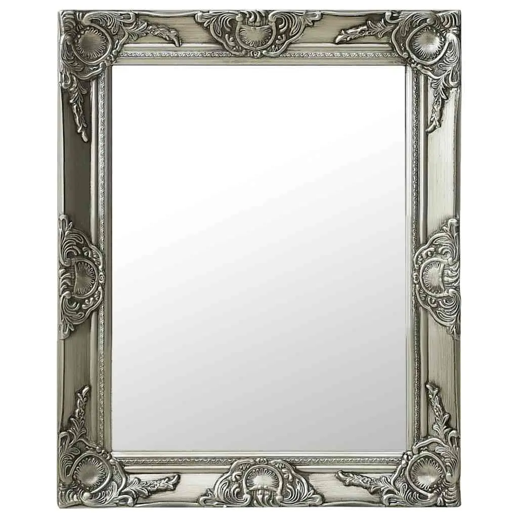 Wall Mirror Baroque Style Silver Frame 50x60 cm