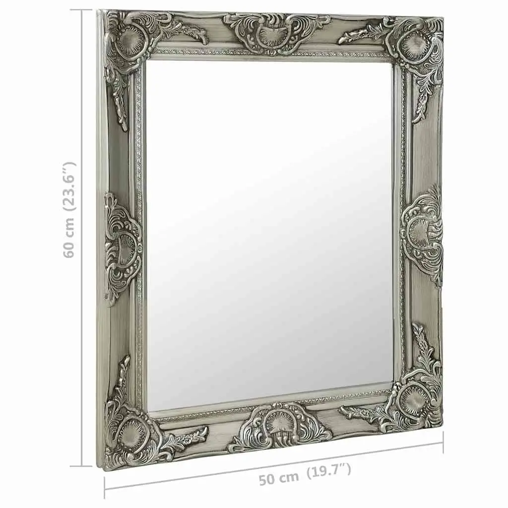 Wall Mirror Baroque Style Silver Frame 50x60 cm
