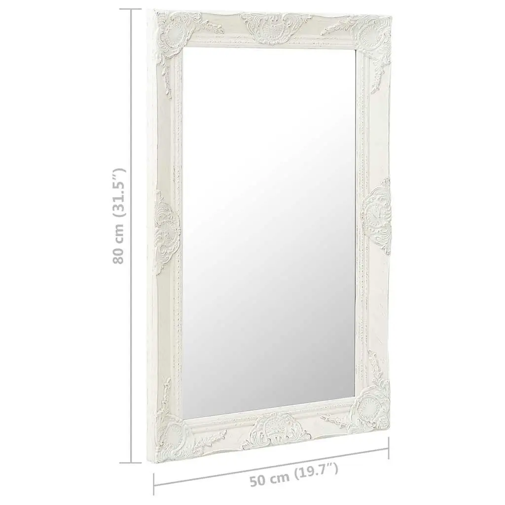 Wall Mirror Baroque Style White Ornate Frame Bevelled Edge 50 x 80 cm Home Decor