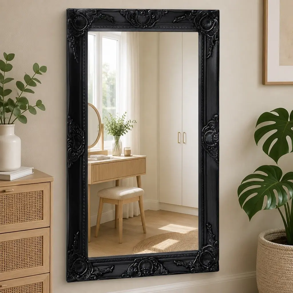 Wall Mirror Baroque Style Black Decorative Frame Home Decor Antique Look 50x80cm