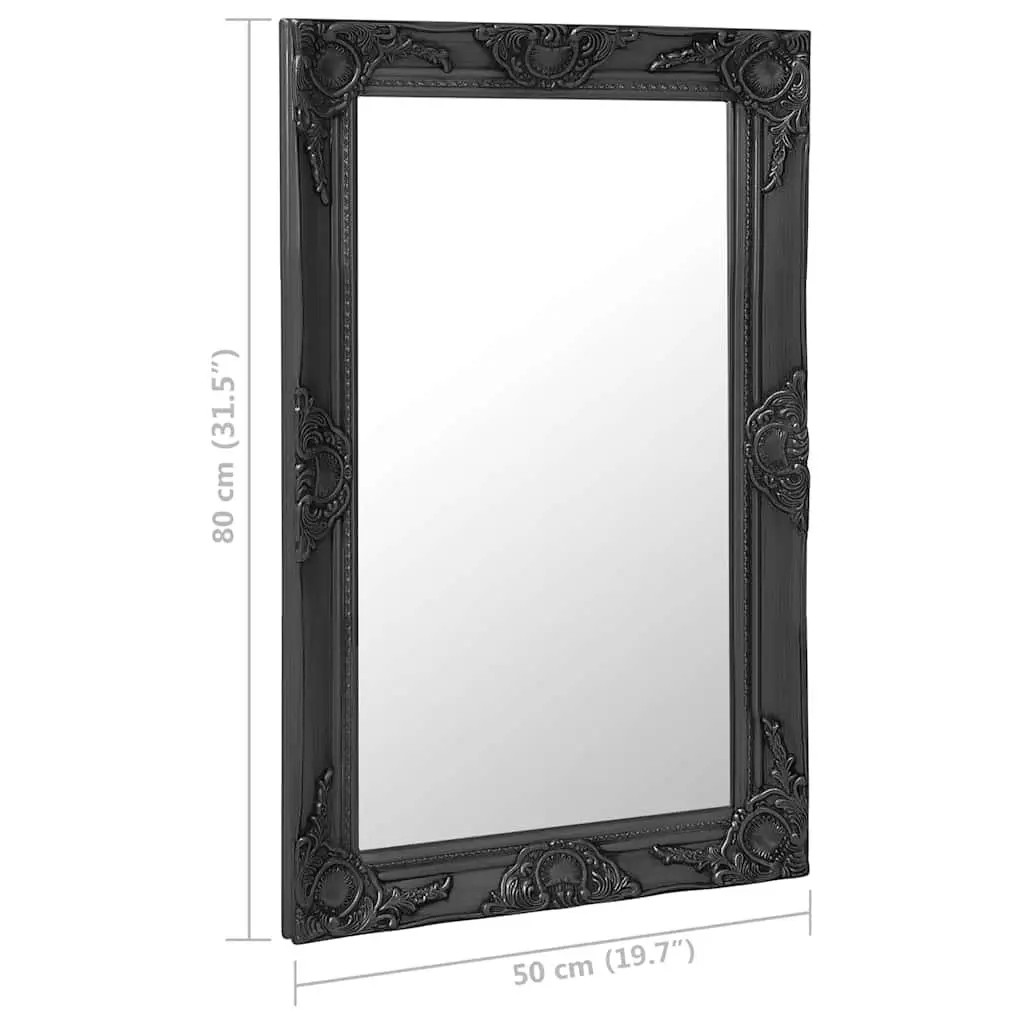 Wall Mirror Baroque Style Black Decorative Frame Home Decor Antique Look 50x80cm