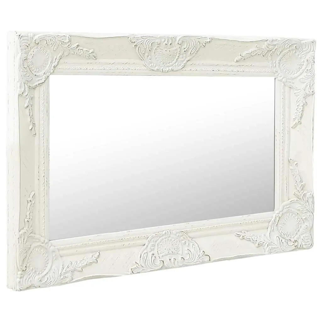 Wall Mirror Baroque Style Wood 60x40 cm White Ornate Frame
