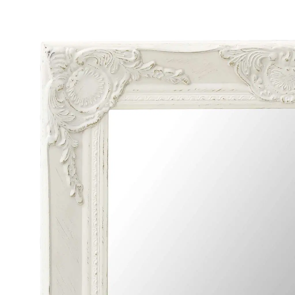 Wall Mirror Baroque Style Wood 60x40 cm White Ornate Frame