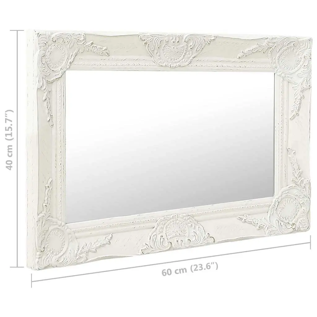 Wall Mirror Baroque Style Wood 60x40 cm White Ornate Frame