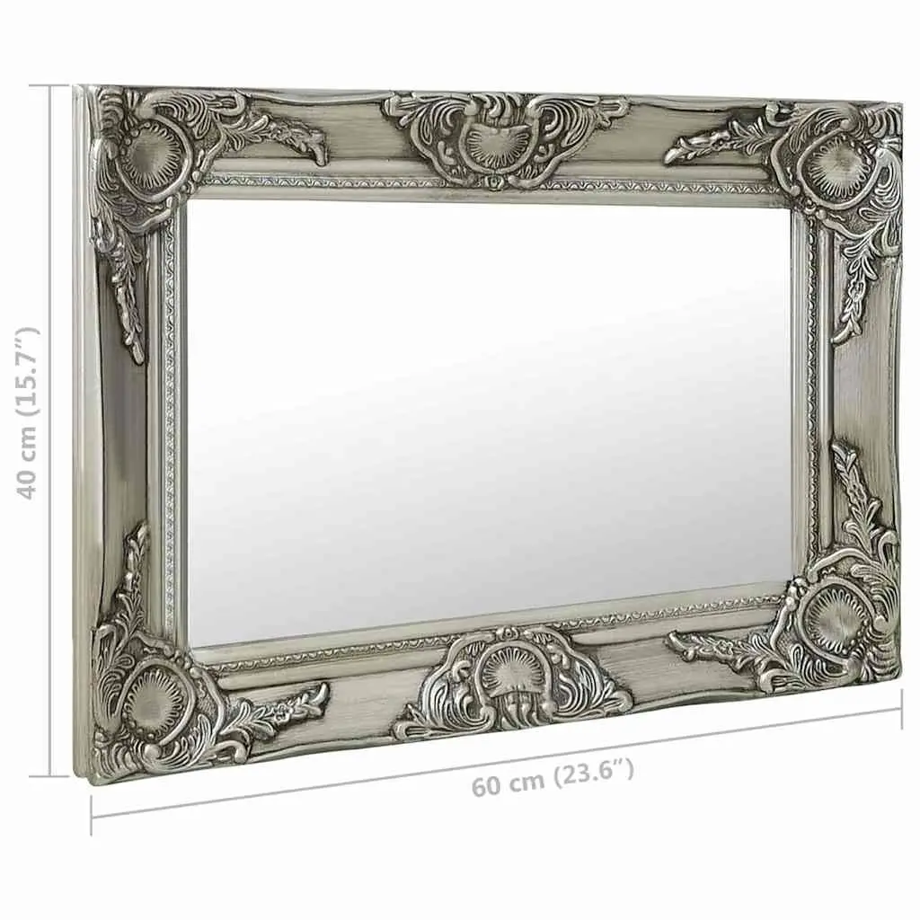 Wall Mirror Ornate Silver Frame 60x40cm Baroque Style Decorative Home Accent