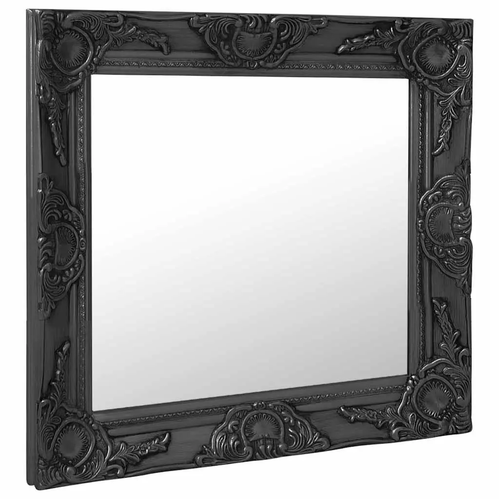 Baroque Style Wall Mirror Wooden Frame Black 60x60cm Decorative Home Decor