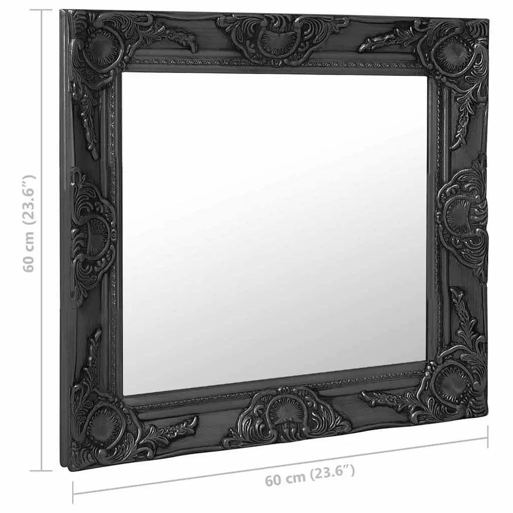 Baroque Style Wall Mirror Wooden Frame Black 60x60cm Decorative Home Decor