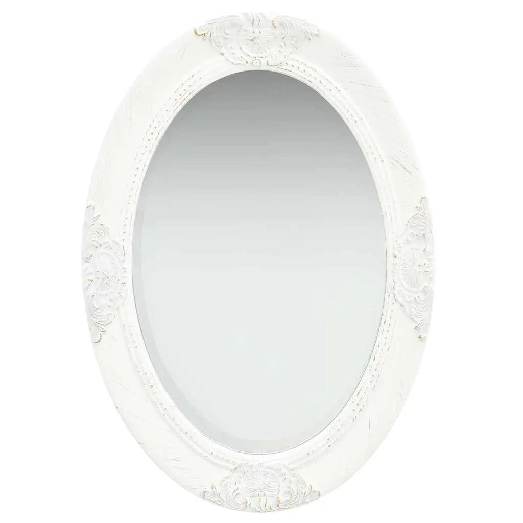 Wall Mirror Wooden Baroque Style 50x70 cm White Ornate Frame
