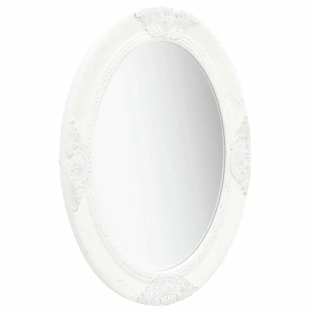 Wall Mirror Wooden Baroque Style 50x70 cm White Ornate Frame