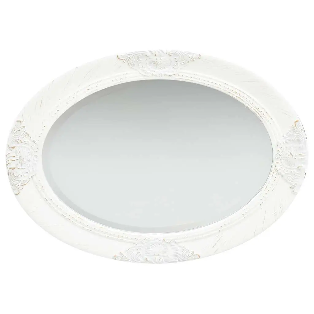 Wall Mirror Wooden Baroque Style 50x70 cm White Ornate Frame