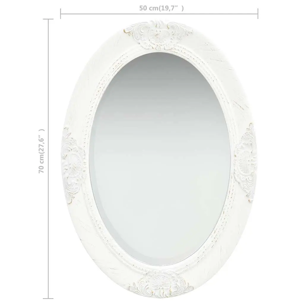 Wall Mirror Wooden Baroque Style 50x70 cm White Ornate Frame