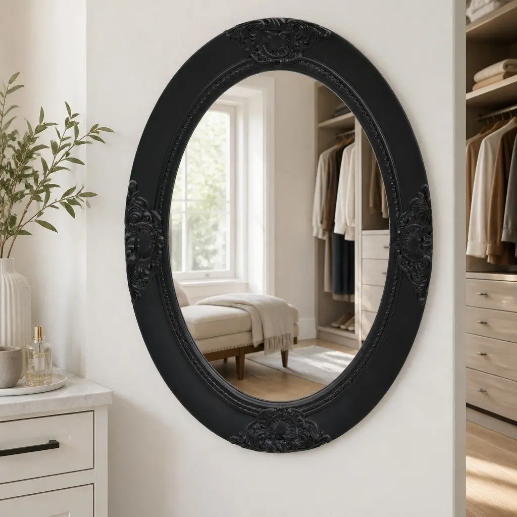 Ornate Frame Wall Mirror Black 50x70cm Baroque Style Wooden Decor