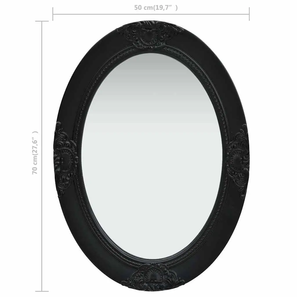 Ornate Frame Wall Mirror Black 50x70cm Baroque Style Wooden Decor