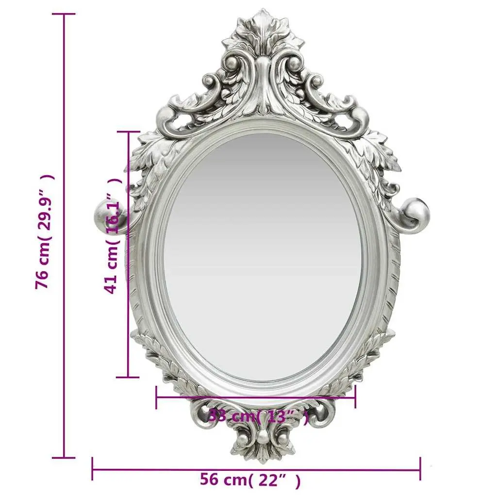 Wall Mirror Castle Style Ornate Silver Frame Decorative Home Decor 56x76cm