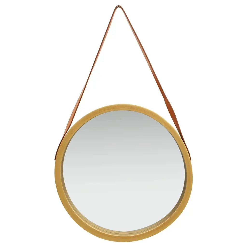 Round Mirror Natural Paulownia Wood 50cm Gold Frame