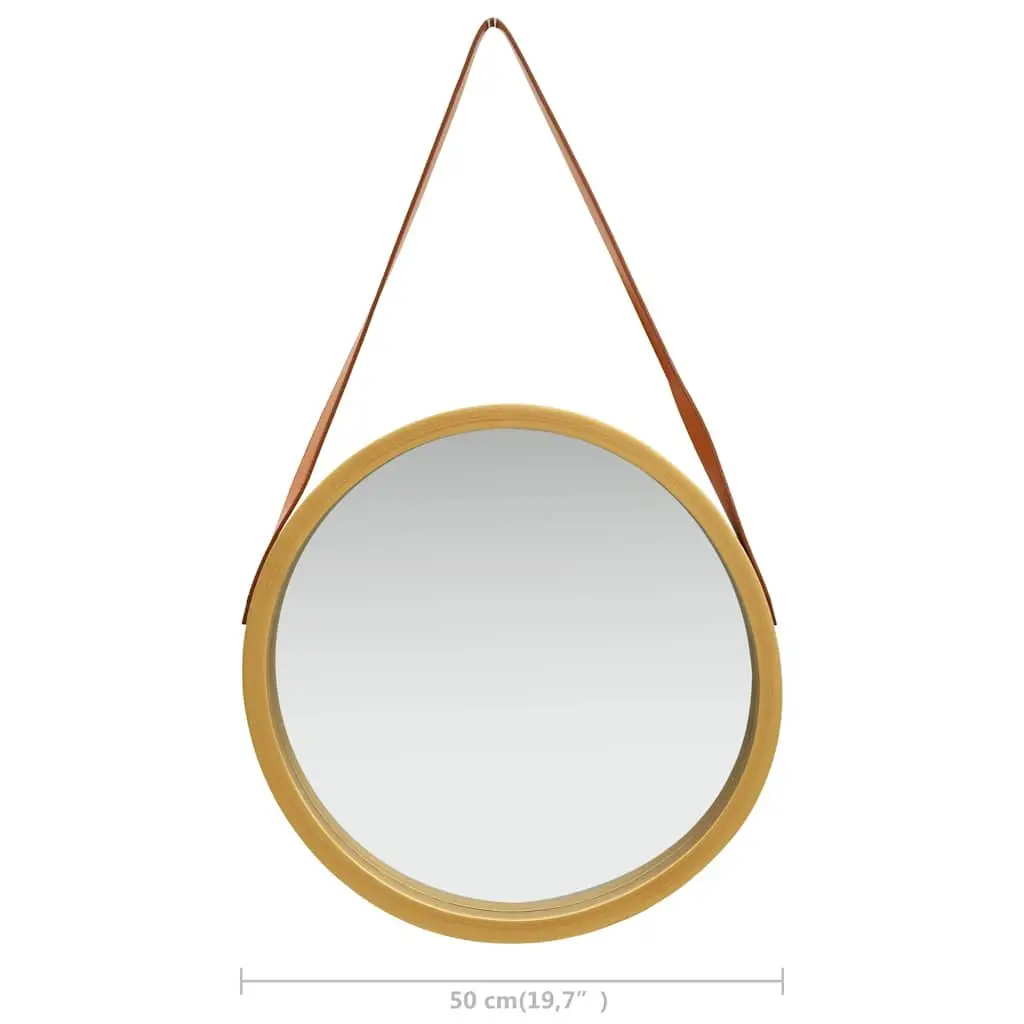 Round Mirror Natural Paulownia Wood 50cm Gold Frame