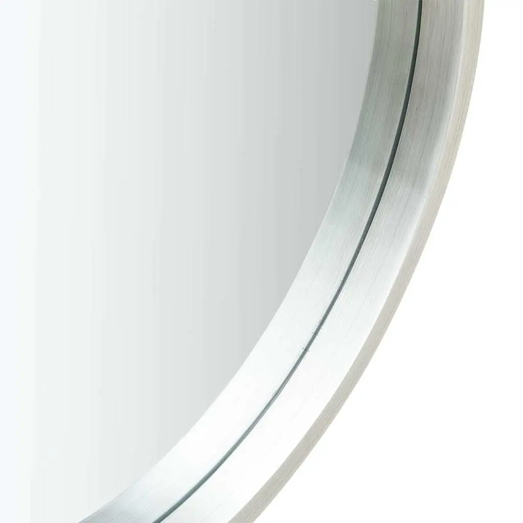 50cmSilverRoundMirrorRetroStyleAdjustableFauxLeatherStrapNaturalPaulowniaWoodFrameModernHangingHomeDecor