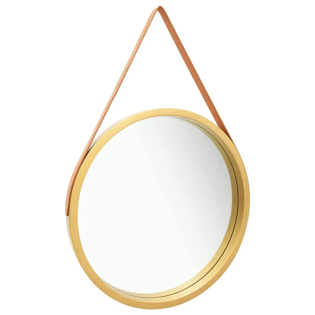 Round Wall Mirror Natural Wood Frame 60cm Gold Color