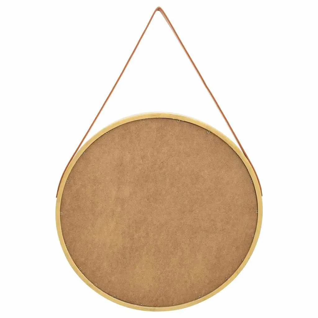 Round Wall Mirror Natural Wood Frame 60cm Gold Color